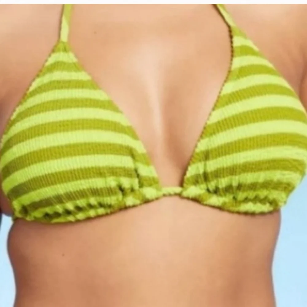 Bikini Set- LimeStriped Ribbed Green Triangle Bikini Top=S. +Boy Short Bottom=XS
